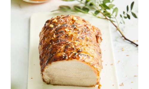 Honey-glazed roast pork & walnut and sweet potato purée
